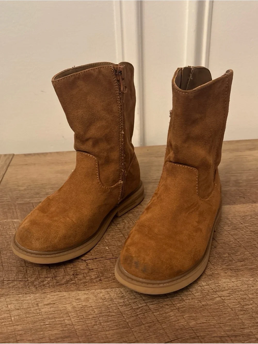 Cat & Jack Tan Suede Kids Zip Boots